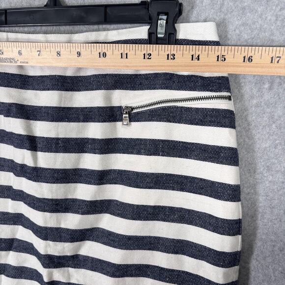 Ann Taylor Pencil Skirt 6 Gray Navy White Linen Cotton Zipper Pockets Nautical - Picture 5 of 13